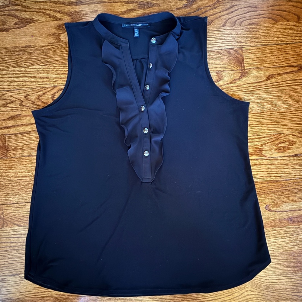 White House Black Market Sleeveless Black Ruffle Top
